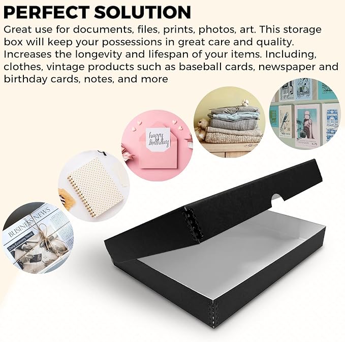 Golden State Art, Archival Folio Storage Box 9x12, Clamshell Design with Metal Edge, Preserve and Store Photos Documents Cards Prints Arts Crafts DIY, Black, Pack of 2