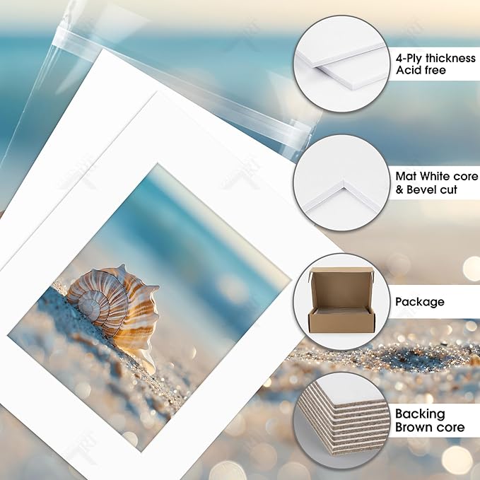 Golden State Art, Acid Free, Pack of 25, 16x20 White Picture Mats Mattes with White Core Bevel Cut for 11x14 Photo + Backing + Bags
