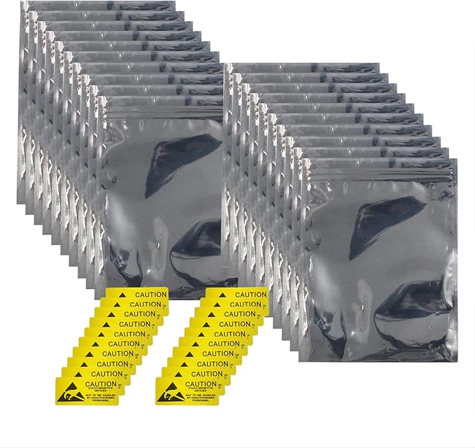 Antistatic Bags ESD Shielding Bag with Anti-Static Labels for Hard Drive SSD HDD Motherboard Video Card RAM Electronic Devices (20pc ziplock 12 * 16 in)
