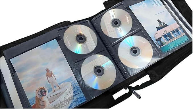 DVD CD Storage Case with Extra Wide Title Cover Pages for Blu Ray Movie Music Audio Disk (Portable Carrying Binder Holder Wallet Album Home Organizer Shelf)- Black, 128 disk units, 64 cover pockets
