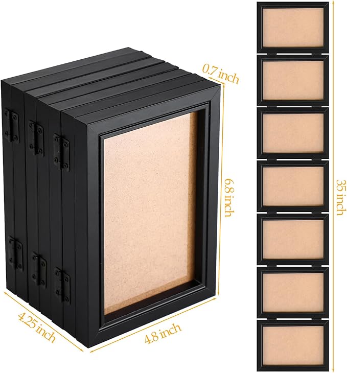 Sintuff 7 Picture Frame 4 x 6 Folding Hinged Picture Frames Foldable Photo High Definition Natural Wood Collage Mounts Rustic Desktop Acrylic Mounts for Family Wall Decor, Black