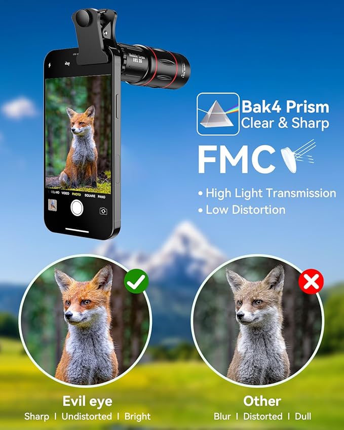 18X Telephoto Lens, Evil eye Hight Power Telephoto Phone Lens with Tripod, Mobile Cell Lens Attachment for Android & iPhone, Samsung and Most Smartphone