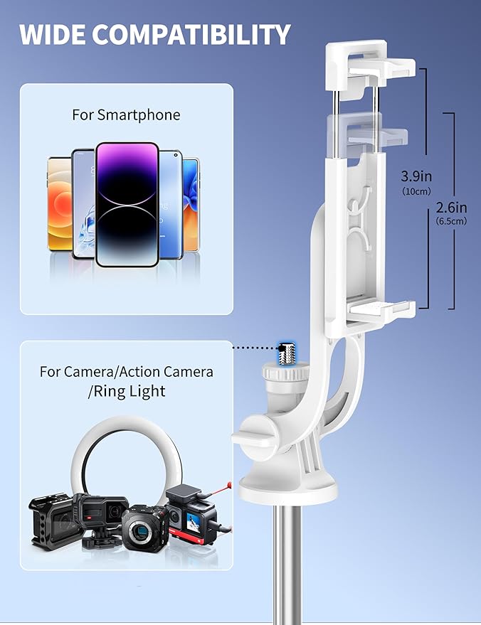 71" Selfie Stick, Smartphone Tripod Stand All-in-1 with Remote, Travel Tripod for iPhone, Extendable Cell Phone Tripods for Selfie/Video Recording/Photo/Live Stream/Vlog