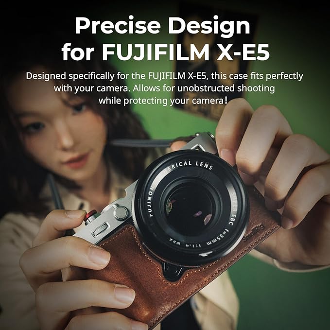 SMALLRIG X-E5 Leather Case Kit for FUJIFILM X-E5, Vintage Half-Body Case with Shoulder Strap, Genuine Leather Material（Brown）- 5449
