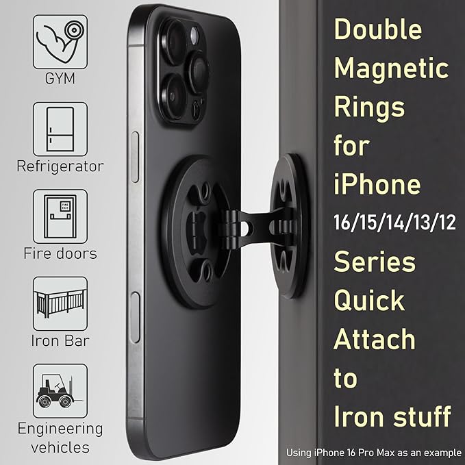 Dual Ring Magnetic Phone Holder– Ultra-Compact, Foldable, and Durable Aluminum Alloy Phone Stand for iPhone 12 13 14 15 16 (Compatible with MagSafe Cases)