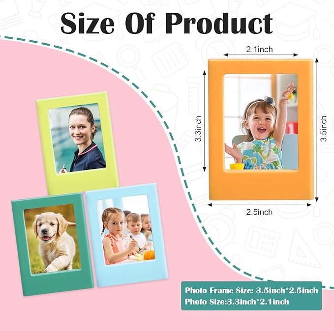 Epakh 14 Packs Magnetic Photo Picture Frame Cute Mini Table Photo Frame Holder 3 Inches Plastic Colorful Picture Display for Fridge Office (Multicolor)
