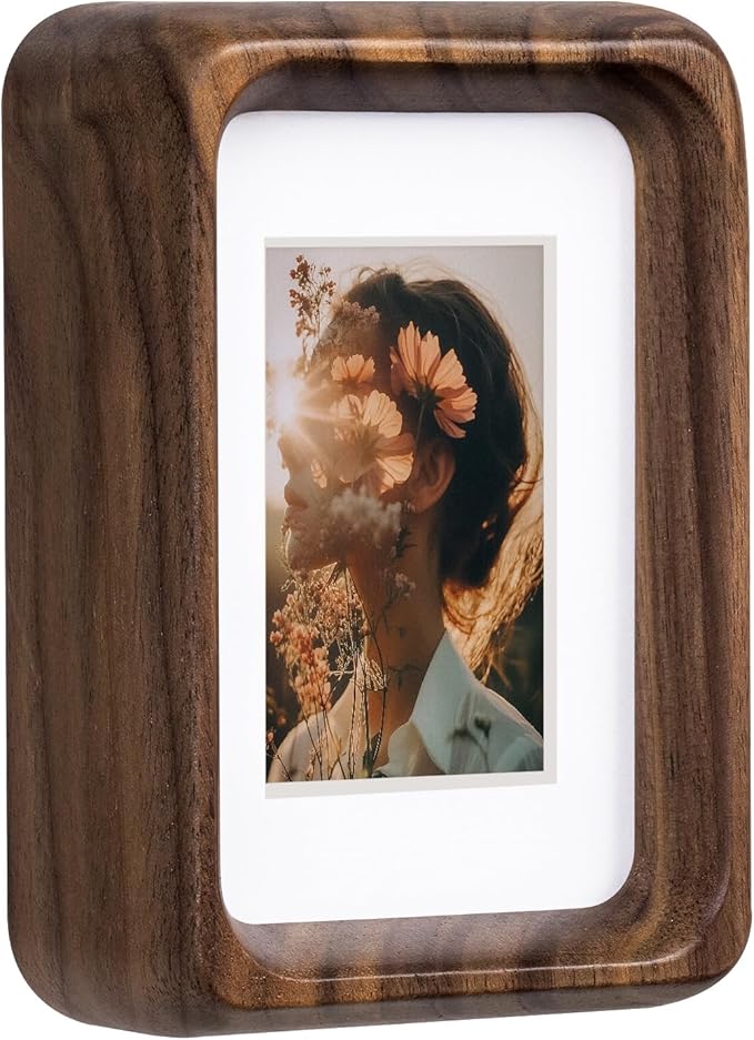 Kattepote 3 inch Wooden Mini Instant Photo Frames, with Mat for 1x2 inch Photo, Natural Walnut Wood Mini 2 x 3 inch Tabletop Picture Frame Instant Camera Photo Frames (Walnut)