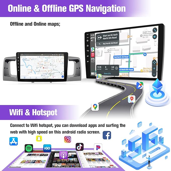 Leadfan Car Radio for Toyota Corolla 2003 2004 2005 2006 2007 2008, with Wireless Carplay, Android Auto, FM, Plug and Play/GPS Navi/SWC (for Corolla 2003-2008 with JBL&Big Screen, 4+64G)