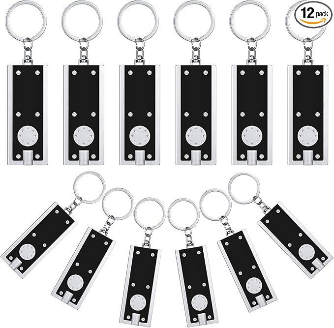 Mudder 12 Pcs Mini LED Keychains Light Torch Flashlight Key Ring Portable Key Chain Flash Light for Camping Outdoor Gift (Black)