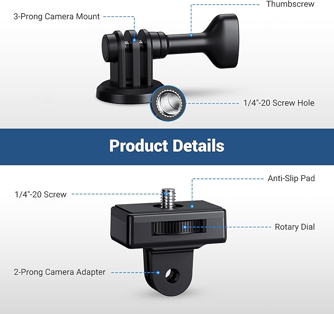 JJC 1/4"-20 Tripod Mount Adapter Converter for GoPro, DJI, Insta360, AKASO Action Camera, Sony Canon Nikon Fuji Fujifilm DSLR Mirrorless Camera, LED Light, Tripod, Selfie Stick Grip Monopod