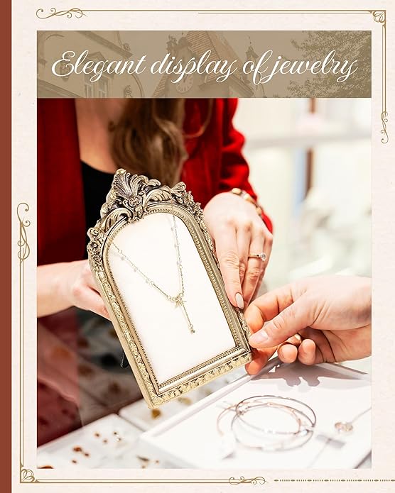 Jewelry Display Stand Vintage Necklace Organizer Ring Holder Earring Tray Resin Jewelry Photography Props Frame with Velvet Backing for Gifts
