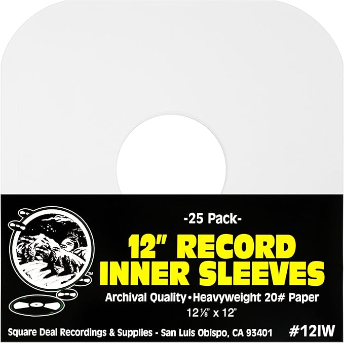 (25) Archival Quality Acid-Free Heavyweight Paper Inner Sleeves with Hole for 12 inch Vinyl Records - Durable 20# Paper - Easy Record Insertion - #12IW