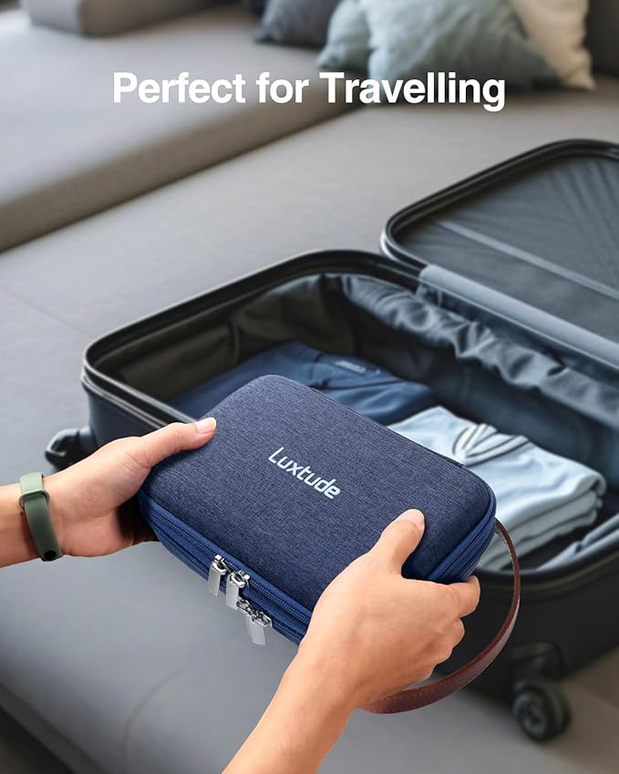 Luxtude Electronic Organizer Travel Case, Portable Tech Organizers, Hard Charger Organizer, Travel Cable Organizers, Tech Bag (Double-Layer, Blue, Medium)