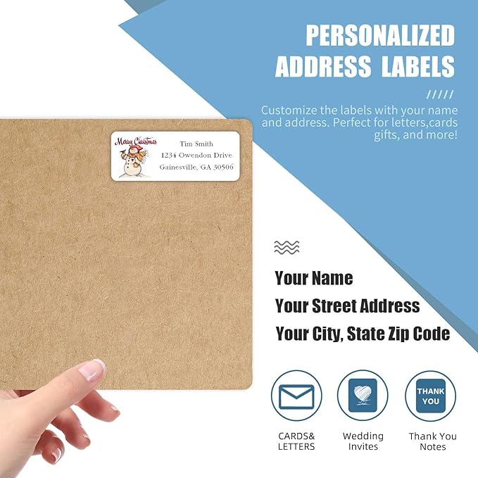 Address Labels Personalized Return Address Labels Christmas 2.6" x 1" Custom Mailing Label for Envelopes (30-1200) Customized Self Adhesive Stickers Printable Mail Envelope Adress Label, White