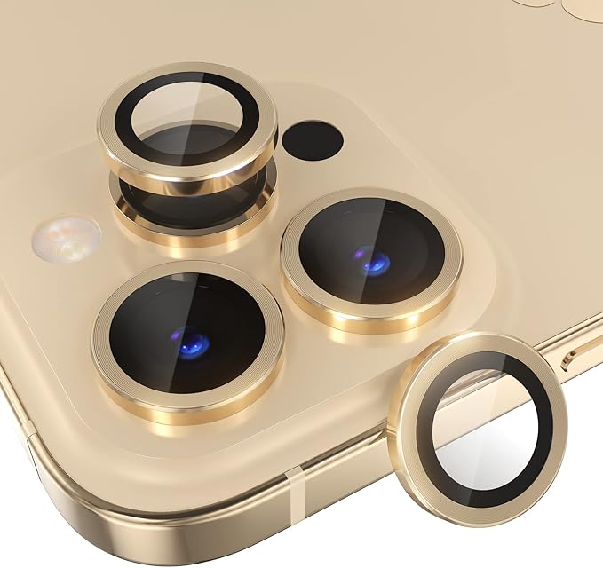 Choiche Compatible for iPhone 14 Pro/iPhone 14 Pro Max Camera Lens Protector, 9H Tempered Glass Camera Cover Screen Protector Metal Ring Decoration Accessories (Gold)