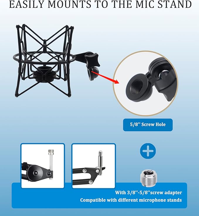 Microphone Shock Mount Anti-Vibration Mic Holder Spider Recording Mic Shockmount Stand Compatible with Neumann U87 Ai, U89 i and TLM 67 (Black)