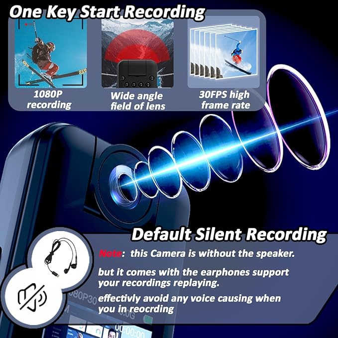 Mini Body Camera with Night Vision, 1080P HD Body Cam with 180° Rotatable Lens, Portable Body Worn Camera with 64GB Card, Loop Recording for Security, Law Enforcement, Outdoor Travel, Hiking