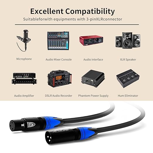 XLR Cables 15Ft, Microphone Cable, XLR Male to Female Mic Cable 3 Pin for Speaker Systems, Radio Station, and More - 1 Pack