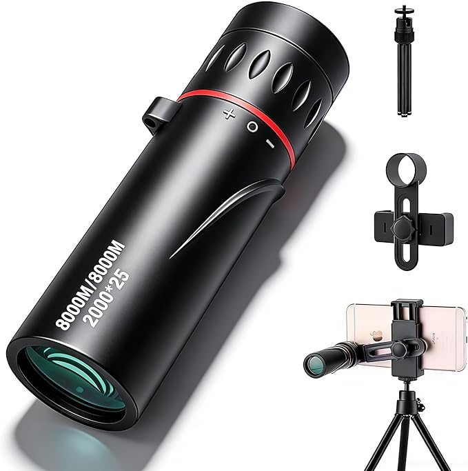 Mini Monocular Telescope with Phone Adapter, 25X Magnification Portable Single Tube for Hiking, Bird Watching, Stargazing, and Outdoor Adventures