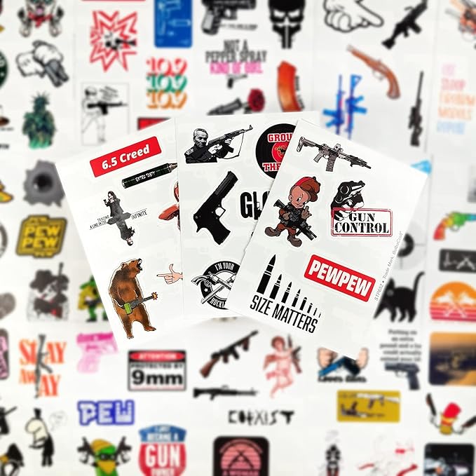 BulbaCraft 100Pcs Funny Gun Stickers, Firearm Stickers, Guns and Ammo Decals, Tactical Military Army Laptop Decals, Gifts for Women & Men