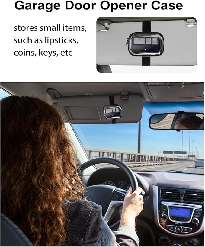 Garage Door Opener Holder for Visor, Mini Universal Bag for Garage Door Key Fob Remote Control, Adjustable Visor Bag Gate Clicker Holder, Carrying Case for Universal Garage/Gate Door Opener Remote