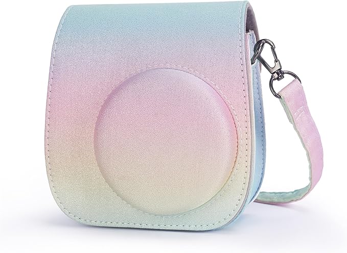 Phetium Instant mini 12 Camera Protective Case Compatible with Instax Mini 12 11,PU Leather Bag with Pocket and Adjustable Shoulder Strap (Shining Rainbow)