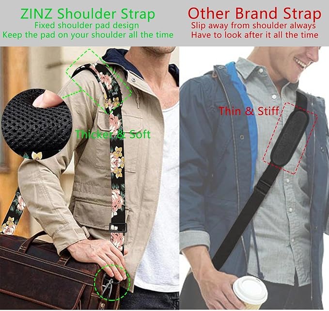 ZINZ 79 inch Shoulder Strap, Extra-thick Fixed Cushion Pad and Dual Clasps Universal Replacement Strap with Metal Swivel Hooks for Laptop Bags, Luggage Bags, Camera, Crossbody (200cm,Dark Rose)