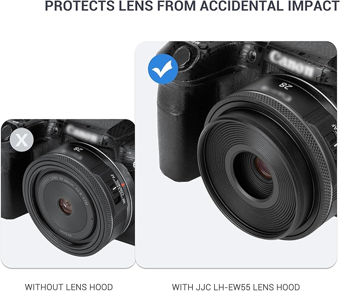 Metal Lens Hood for Canon RF 28mm f/2.8 STM Lens on Canon EOS R50 R100 Camera Replaces Canon EW-55, Compatible with 55mm Filter or Lens Cap