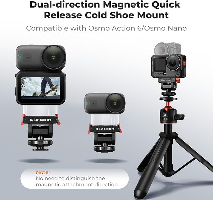 K&F CONCEPT Cold Shoe Mount Compatible with DJI Osmo Nano/Osmo Action 6, Action Camera Magnetic Quick Mount Holder, Tripod Adapter Hot Shoe Camera Connector with 1/4" Screw Hole
