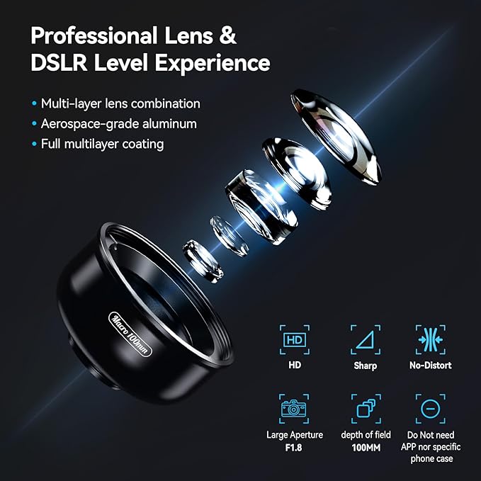 APEXEL Professional Macro Photography Lens for Smartphone, Macro Lenses for iPhone, Samsung, Galaxy, Oneplus, Android Phone(Fits for Almost All Phone), Cell Phone Lens Attachment for iPhone