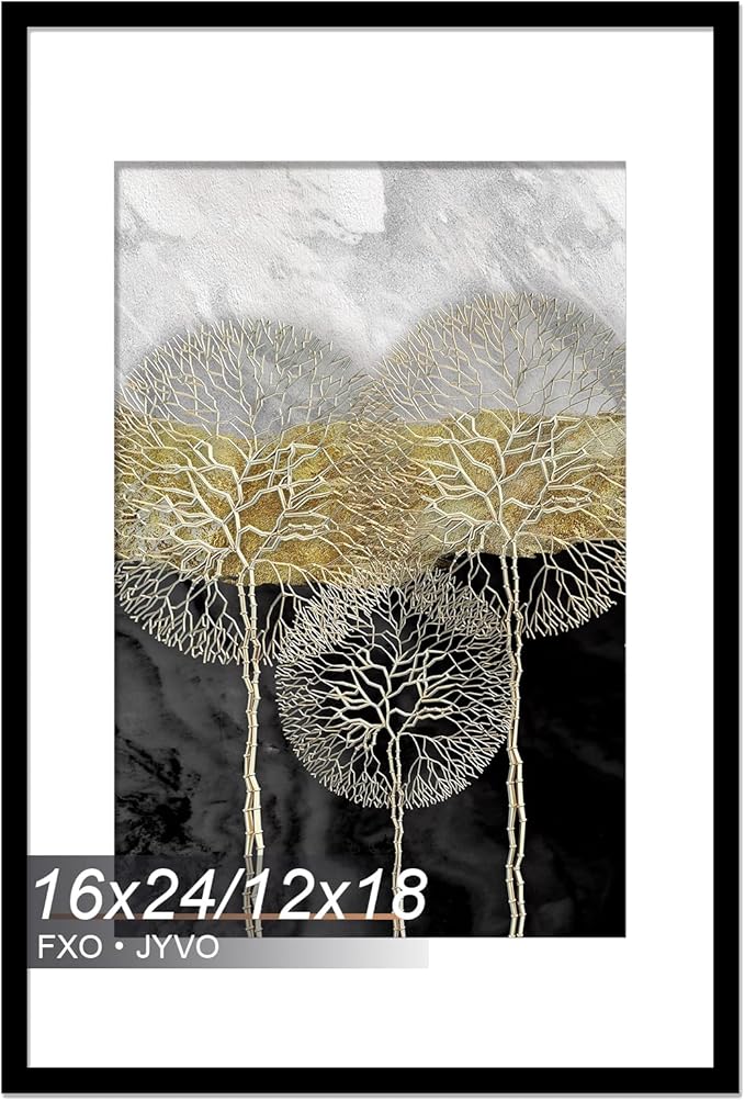 16x24 Picture Frame, Display Poster 12x18 with Mat or 16 x 24 Without Mat, Light Weight and High Transparent 16 by 24 Frame for Wall - 1 Pack/Black/16 x24