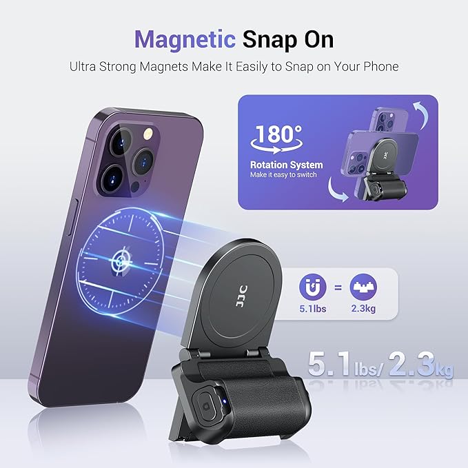 Magnetic Smartphone Shooting Holder Phone Hand Grip Handle Snap On Phone Stand with Tripod Mount & Wireless Shutter Remote for iPhone 17 Air 16 15 14 13 12 Pro Max Android Cellphone Video Photography