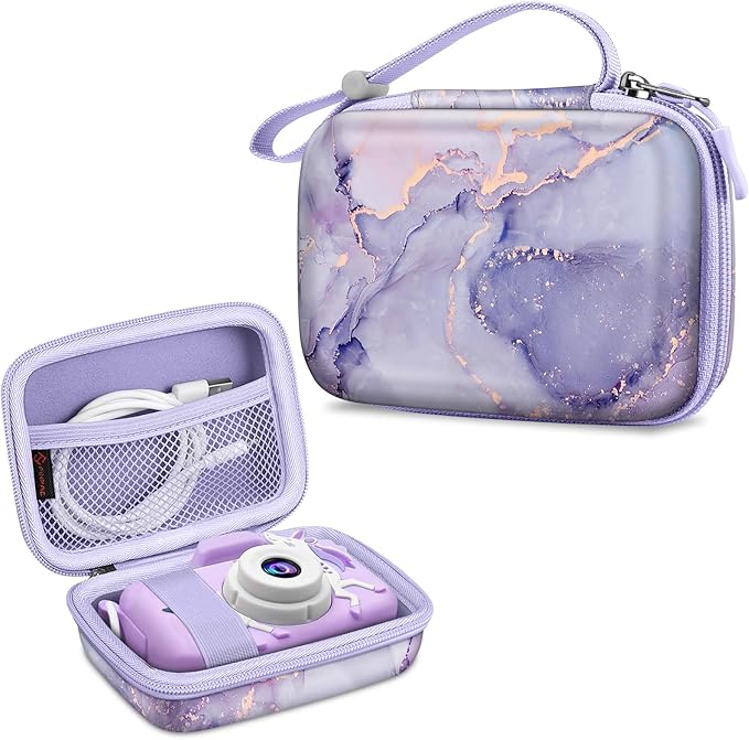 FINTIE Kids Camera Case Compatible with Goopow/Seckton/Dylanto/Mgaolo/Masterbee/CIMELR/Desuccus Kids Digital Camera Toys, Children Carrying Bag, Birthday Festival Gift, Lilac Marble