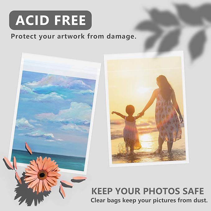 50 Pack Acid-Free Crystal Clear Sleeves Storage Bags for 16x20 Art Prints/Pictures/Photos/Framing Mat Mattes (Bag Size: 16 1/2" x20 1/2")