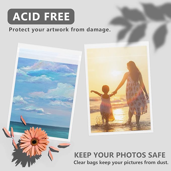 50 Pack Acid-Free Crystal Clear Sleeves Storage Bags for 11x17 Art Prints/Pictures/Photos/Framing Mat Mattes (Bag Size: 11 3/7" x17 1/2")