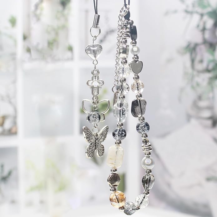 Beaded Camera Wrist Strap, Cute Phone Charms Strap, Pearl Bracelet Wrist Strap, Phone Keychain Decoration for Wallet
