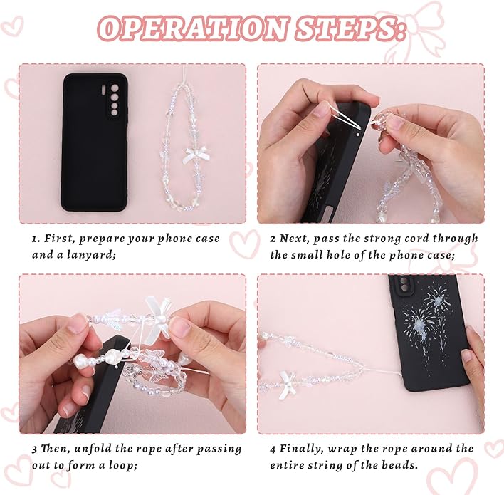 Pink Beaded Phone Wrist Straps, Y2K Phone Case Charms Camera Charm Strap, Lanyard Keychain Wristlet Aesthetic Cellphone Charm