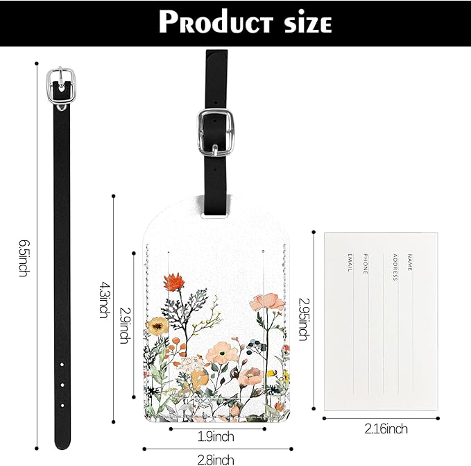 2 Pack Luggage Tag Suitcase Tags PU Leather Identifiers Privacy Cover Luggage Tags Aesthetic Cute Travel Bag Labels for Women Girls Men-Red Flower