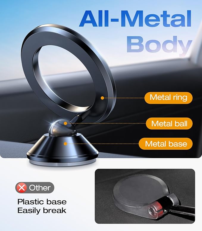VICSEED 2025 Upgrade for MagSafe Car Mount, [Military-Grade] [High & Low Temp Resistance] Magnetic Phone Holder for Car Dashboard 360 Rotatable Car Phone Holder Mount for iPhone 17 Pro Max 16 15 14 13