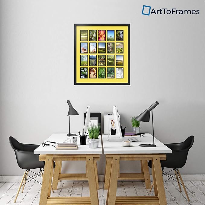 ArtToFrames Collage Photo Frame Double Mat with 20-4x6 Openings with Satin Black Frame and Canary mat.