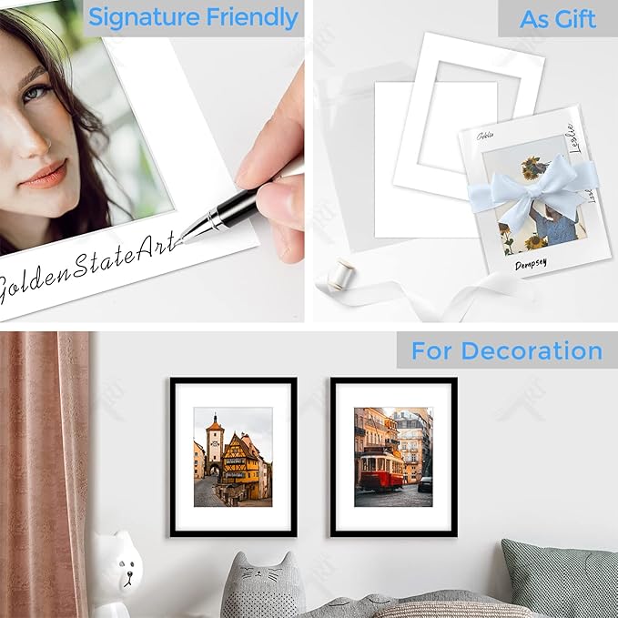Golden State Art, Acid Free, Pack of 5, 11x14 White Picture Mats Mattes with White Core Bevel Cut for 8x10 Photo + Backing + Bags