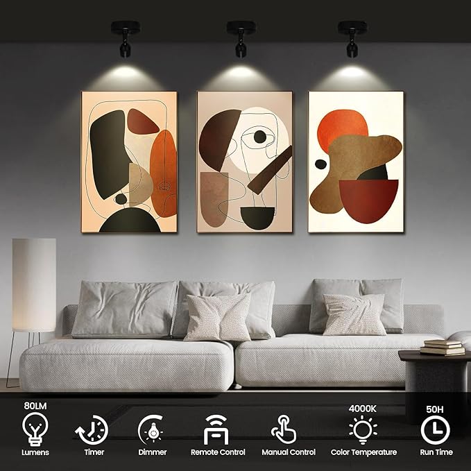 Cordless Spotlight Battery Operated, RGB Accent Lights with Remote, Dimmable Spot Light for Indoor Plant Tree, Stick Up Lighting for Picture Painting Dartboard Wall Decor Art Photo