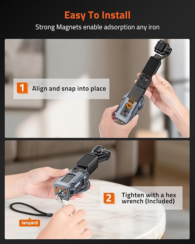 Magnetic Mount Stand Compatible with DJI Osmo Pocket 3,Magnet Suction Case Holder,Protective Cage,Pocket 3 Accessories Handle Grip with Cold Shoe Mount for Vlog,Gym,Travel,Any Metal Surface