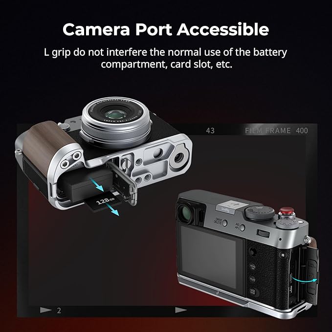 SMALLRIG X100VI / X100V Handgrip, Wooden L-Shape Grip for FUJIFILM X100VI / X100V Camera, Built-in Quick Release Plate for Arca, with Shutter Button and Hot Shoe Cover, Silver - 4804