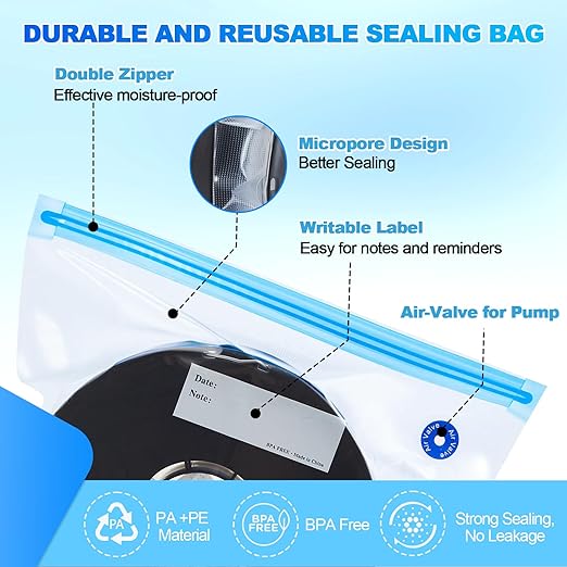 AGPTEK 3D Printer Filament Storage Bags 11.8×13.4 inch(20 Pack) - Vacuum Sealed Kit with 500mAh Electric Pump & Silica Gel Desiccants, Moisture-Proof and Dust-Proof for PLA, ABS, PETG Filament (PA+PE)