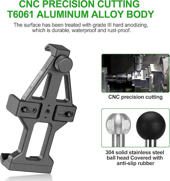 FANAUE Aluminum Motorcycle Phone Holder with 1" Ball Head Adapter Compatible with RAM Mounts B Size Double Socket Arm & Bike Phone Mount for 5.5-7" Smartphone