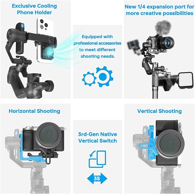 FeiyuTech SCORP Mini 3 Pro Camera Gimbal with AI Tracker,Detachable Remote Handle All in One Camera Stabilizer,for Sony/Canon/Nikon/Gopro11/DJI Action 5 pro/iPhone 16,Payload 4.4lbs,Bluetooth Control