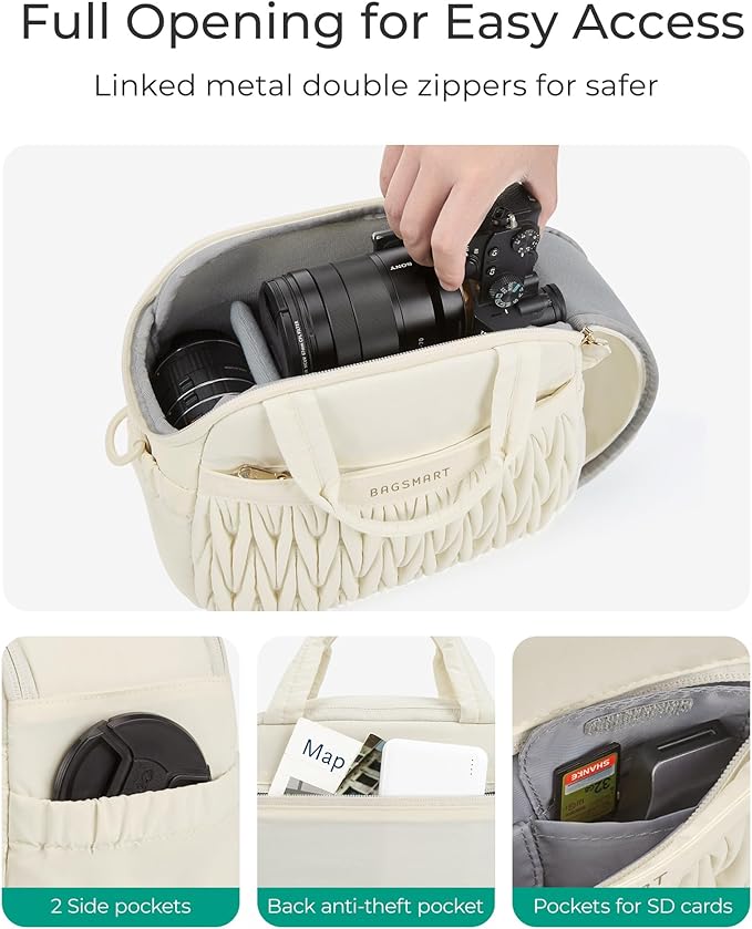 BAGSMART Camera Sling Bag, Portable Small Camera Bags for Photographers with Tripod Holder, Waterproof DSLR/SLR/Cute Camera Case for Women with Rain Cover, Compatible with Sony Canon Nikon, Beige