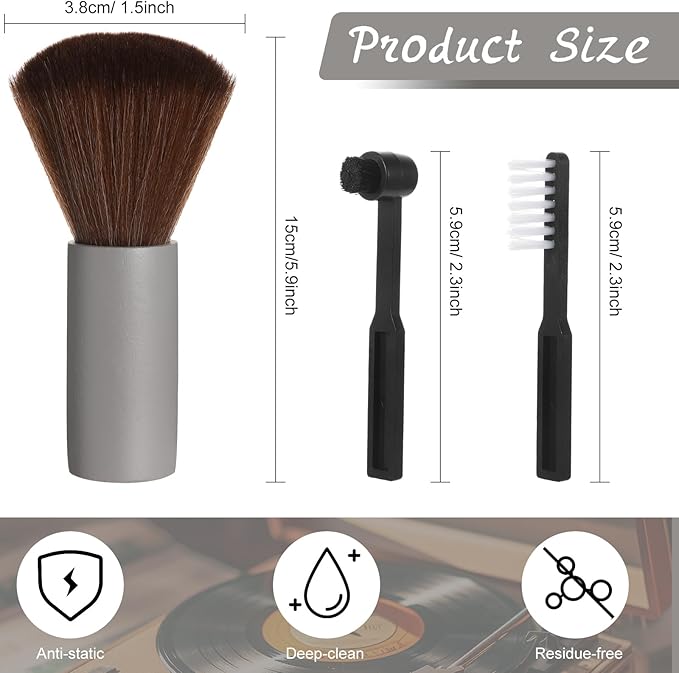 3 Pcs Vinyl Record Cleaning Brush Wooden Anti Static Dust Record Vinyl Cleaner Kit Player Accessories Gift for Music Lovers(Grey)
