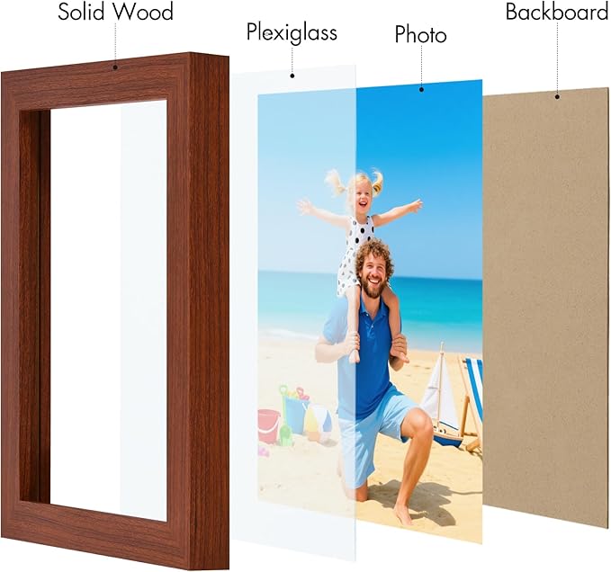 Vittanly 5x7 Picture Frame, Made of Solid Wood and Shatterproof Plexiglass, Wooden Photo Frame for Wall Mounting or Tabletop Display, Picture Frame for Home Decor with Stand, Brown, 1 Pack